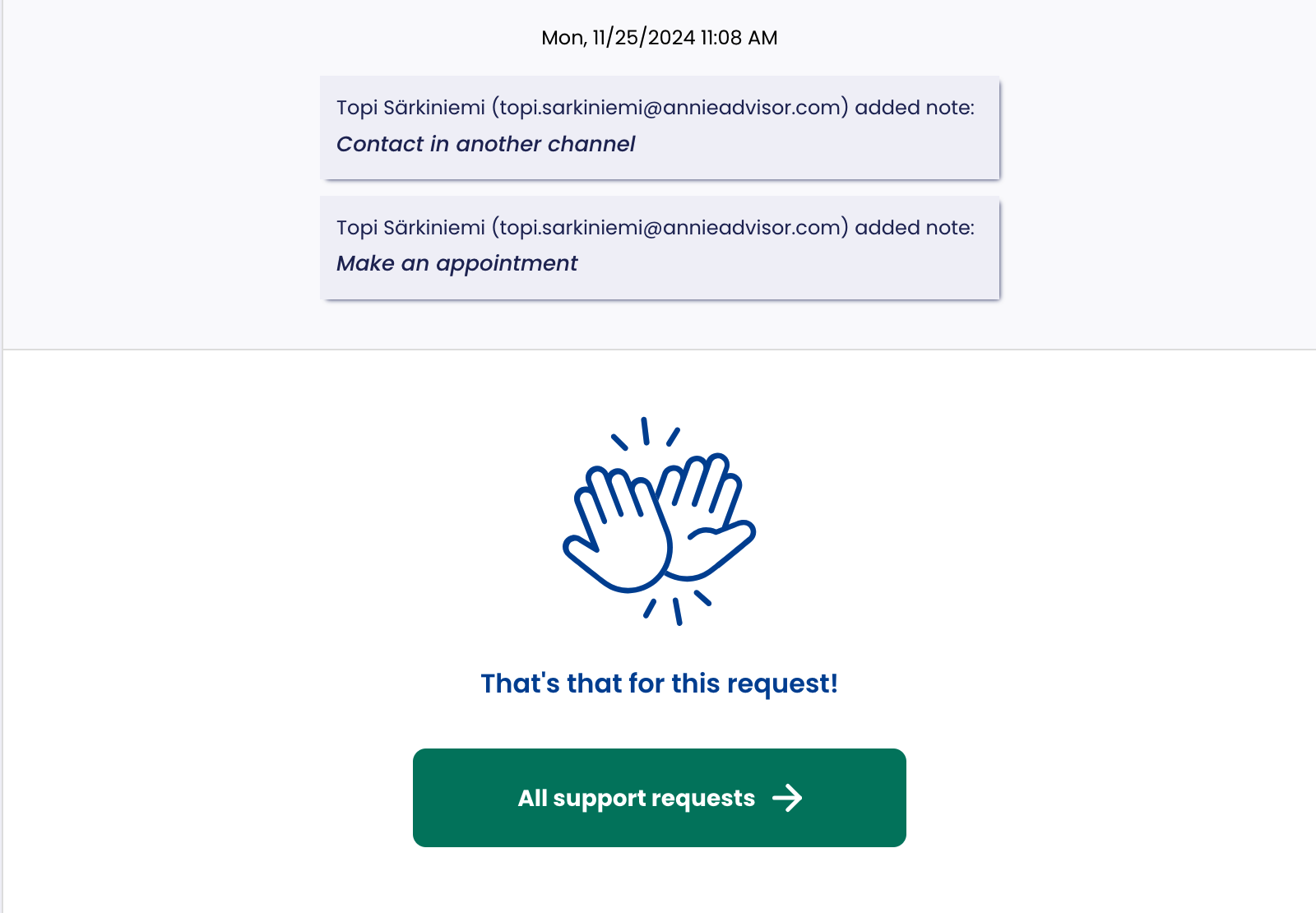 Tukipyyntönäkymä osa 3
